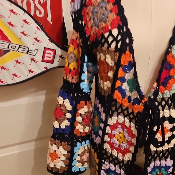 Colorful Crochet Open-Front Long Maxi Hand Crafted Cardigan - Picture 4 of 10